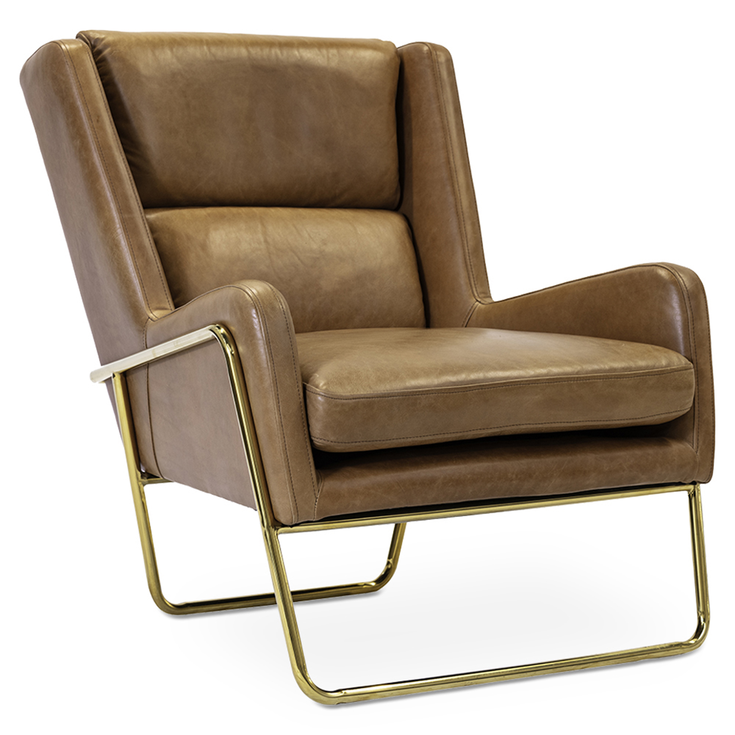 WS - London armchair - Light Brown & Brass (Front angle)