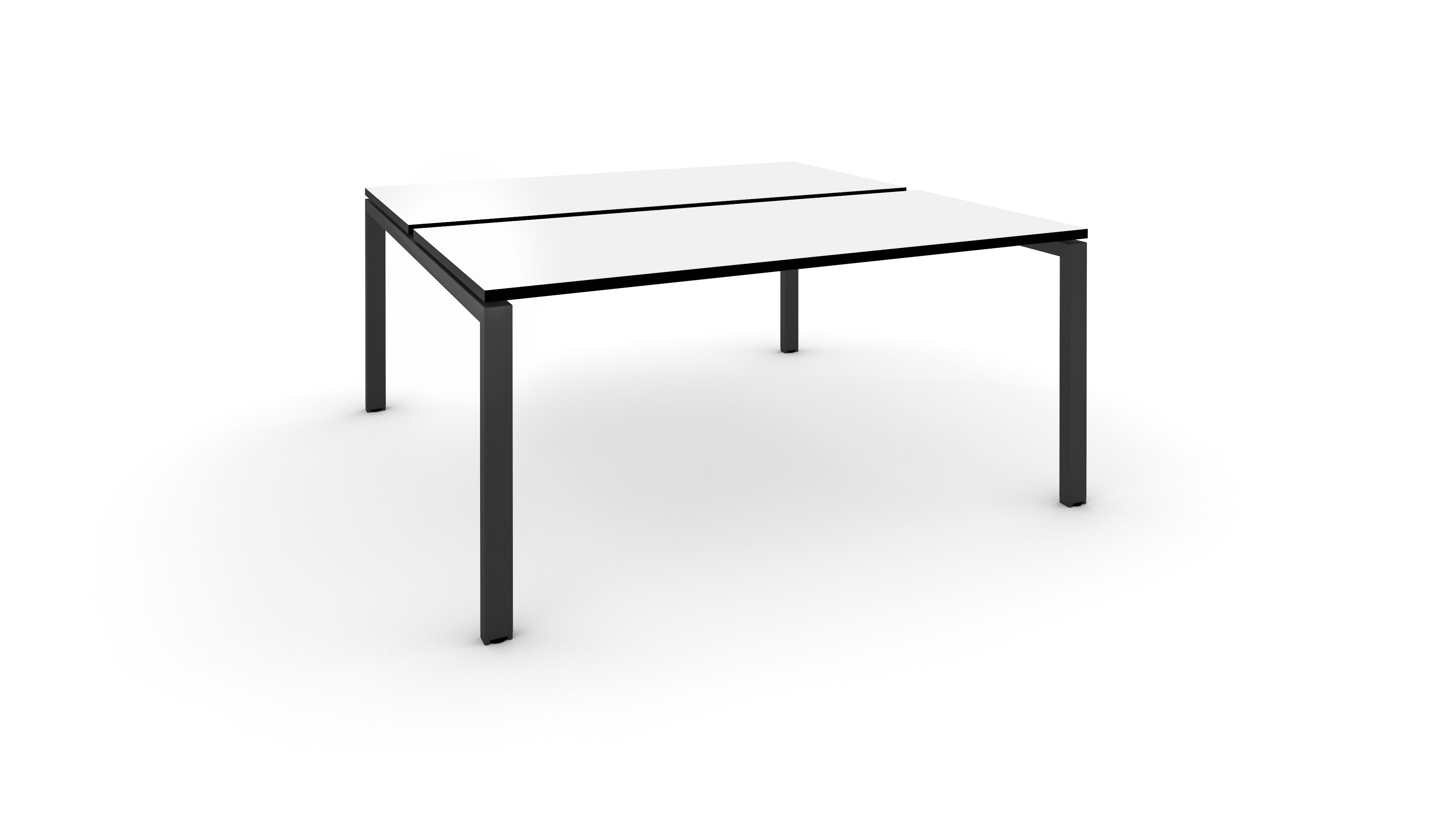 WS - Goalpost desk - 2pers - Black frame, White top with black edge