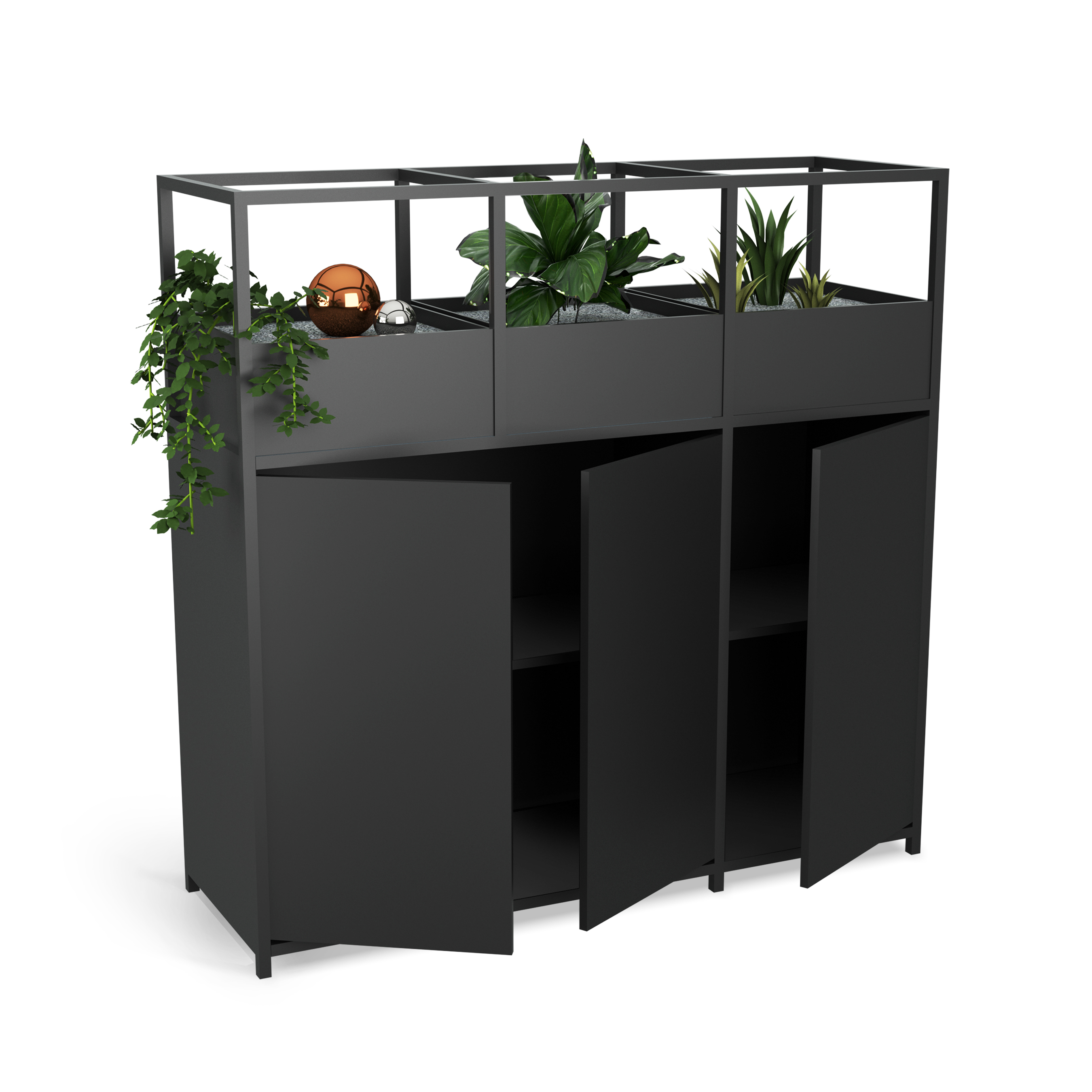 WS - Render - Urban Connect - Black - planter and cupboard x 3