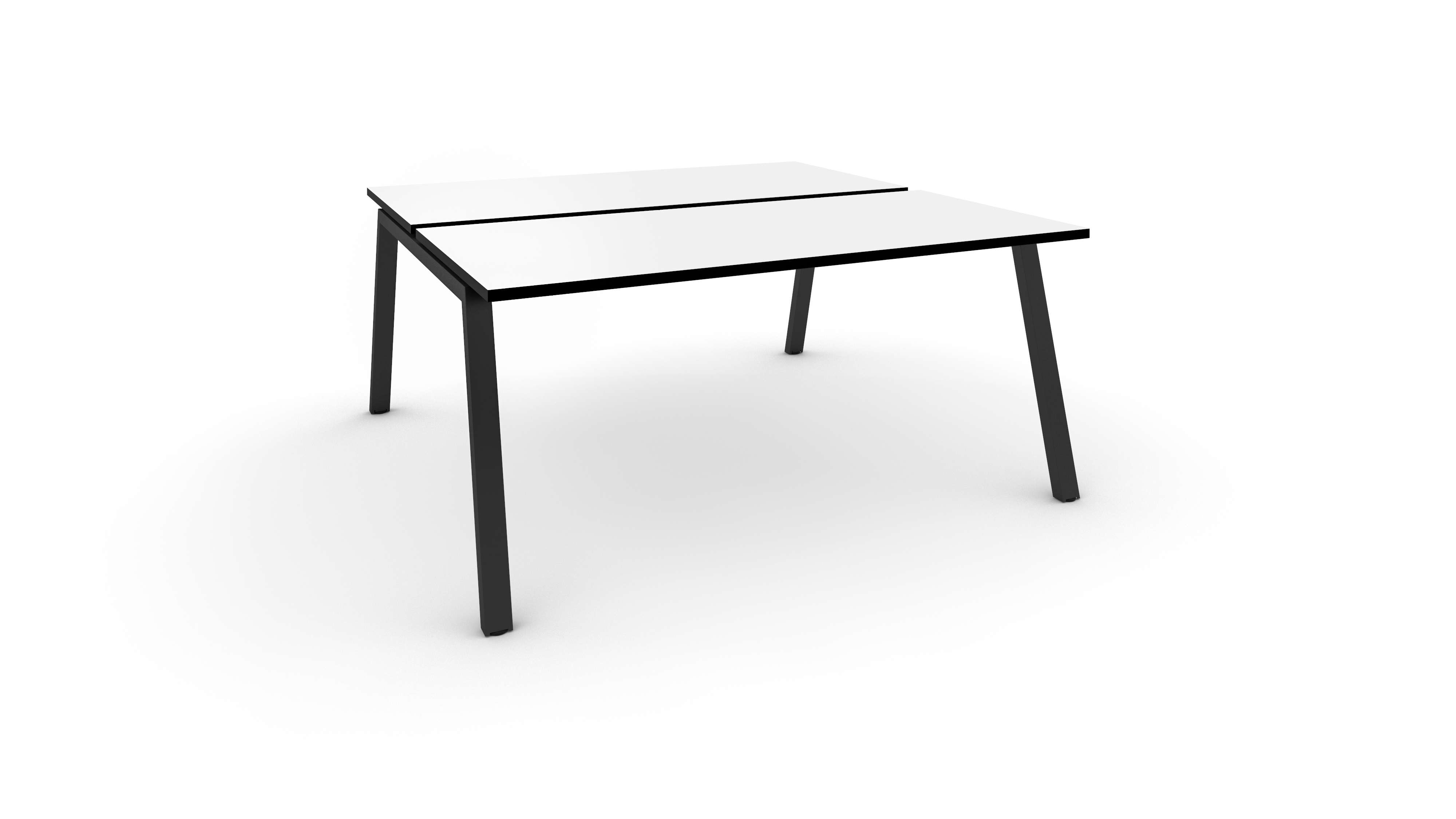 WS - A-frame desk - 2pers - Black frame, White top with black edge