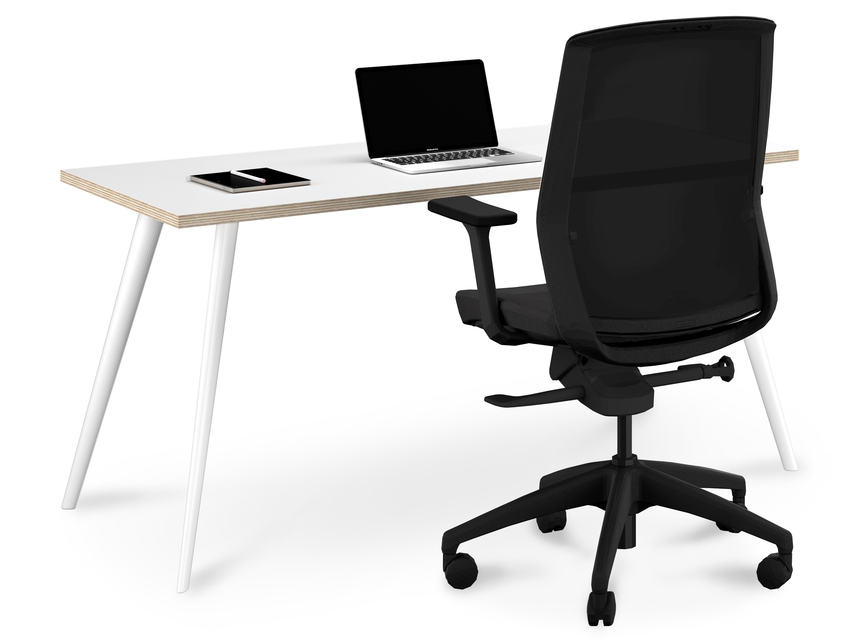 WS - Air desk - White Frame - White Top With Ply Edging (Dressed J1)
