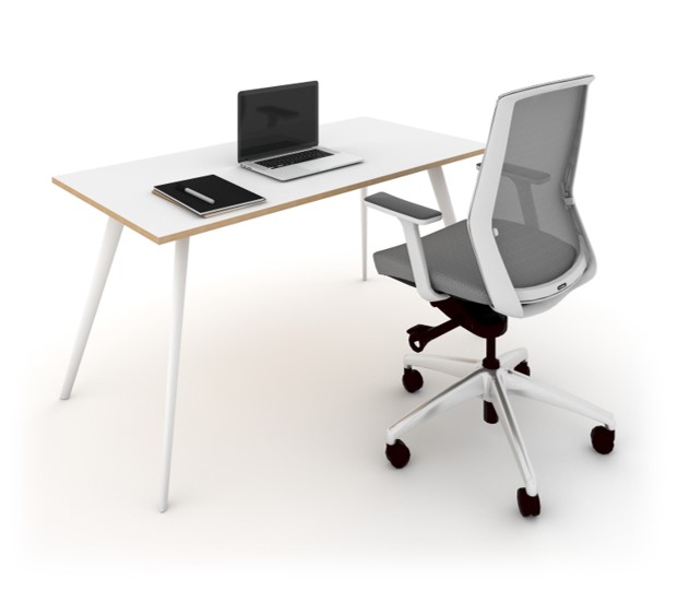 WS - Air desk - White legs, White ply edge (with chair)