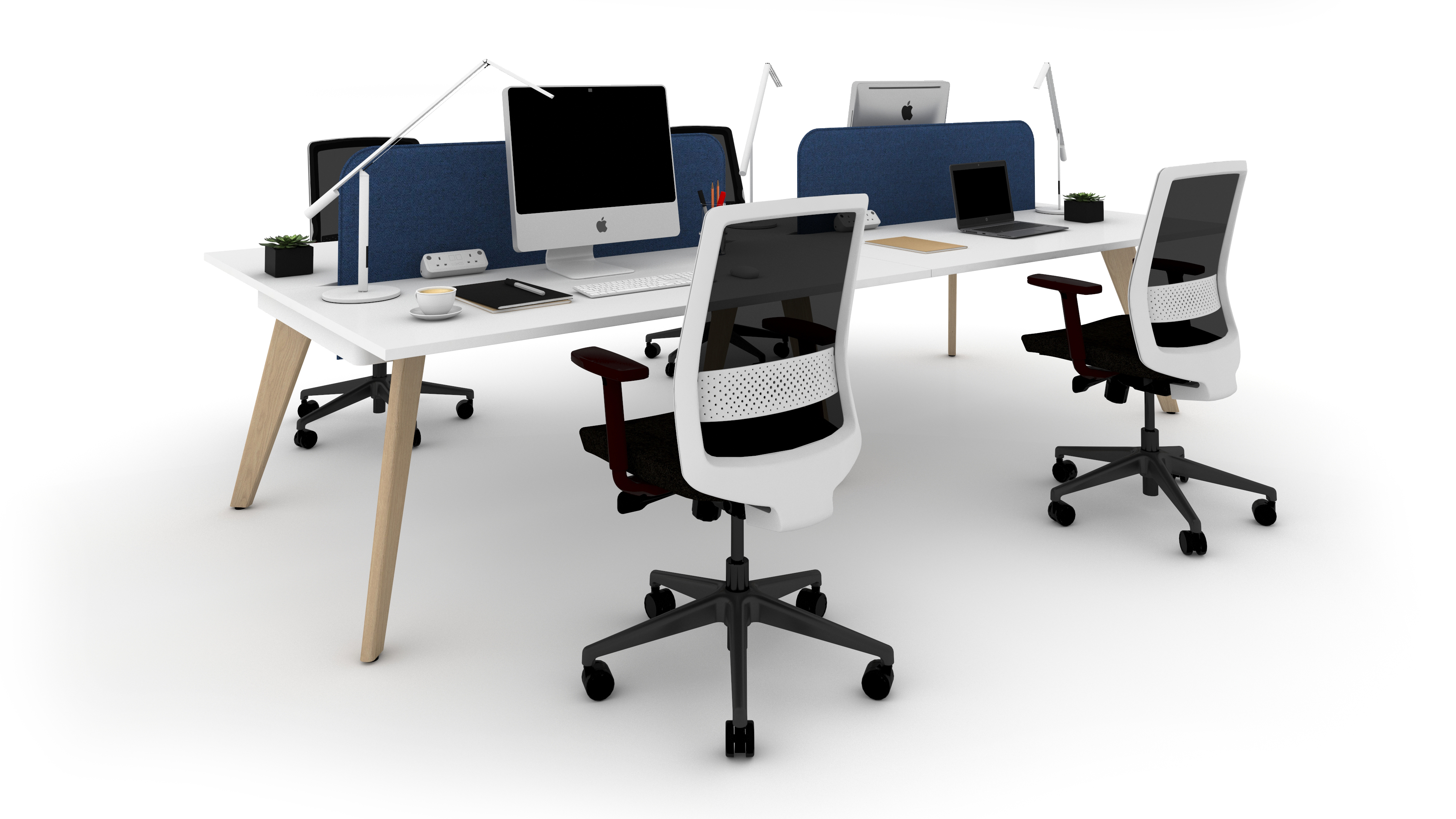WS - Hub desk - 4pers - White top, Dressed