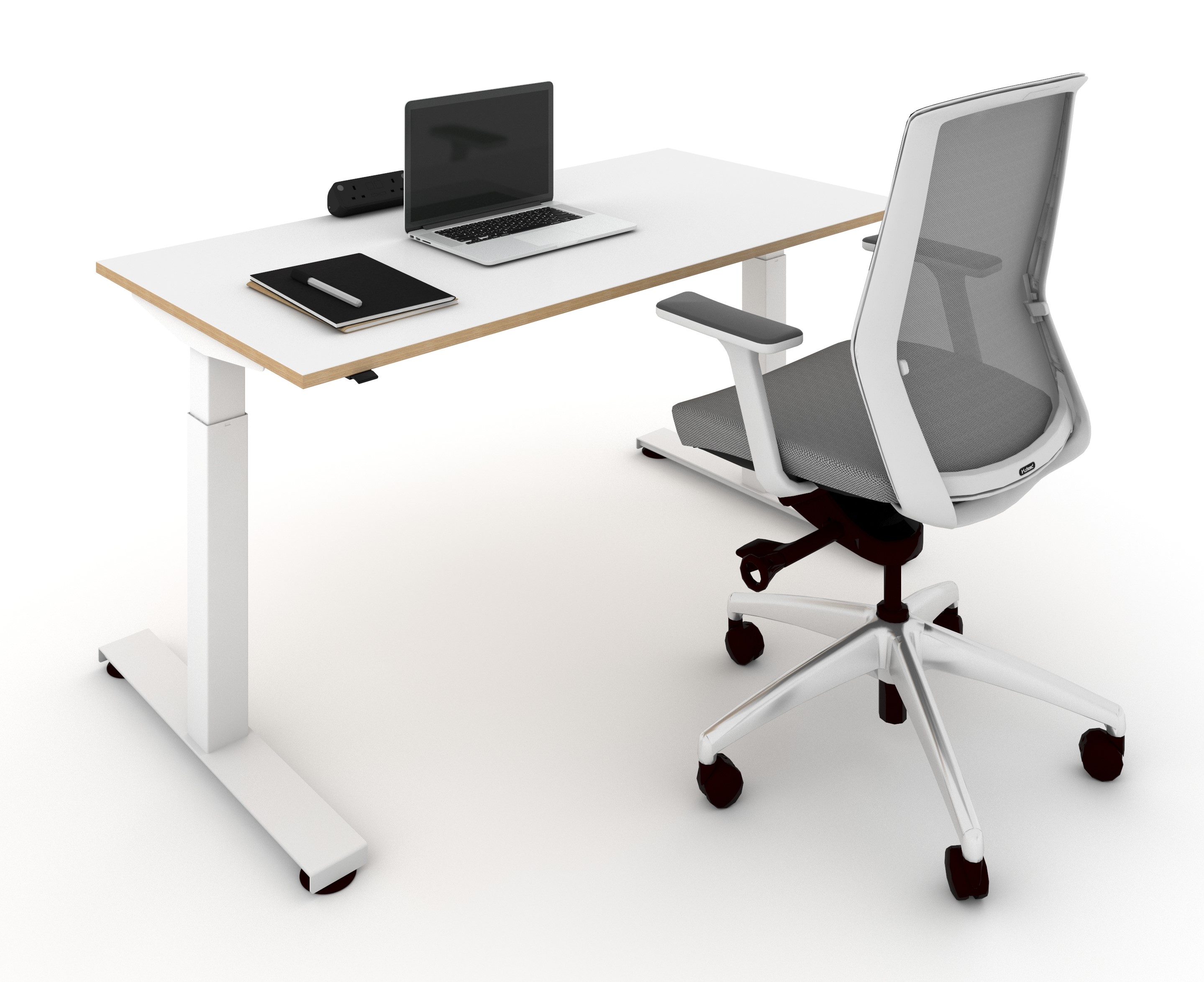 WS - Sit-Stand X - 1pers - White frame, white ply edge top (with chair)