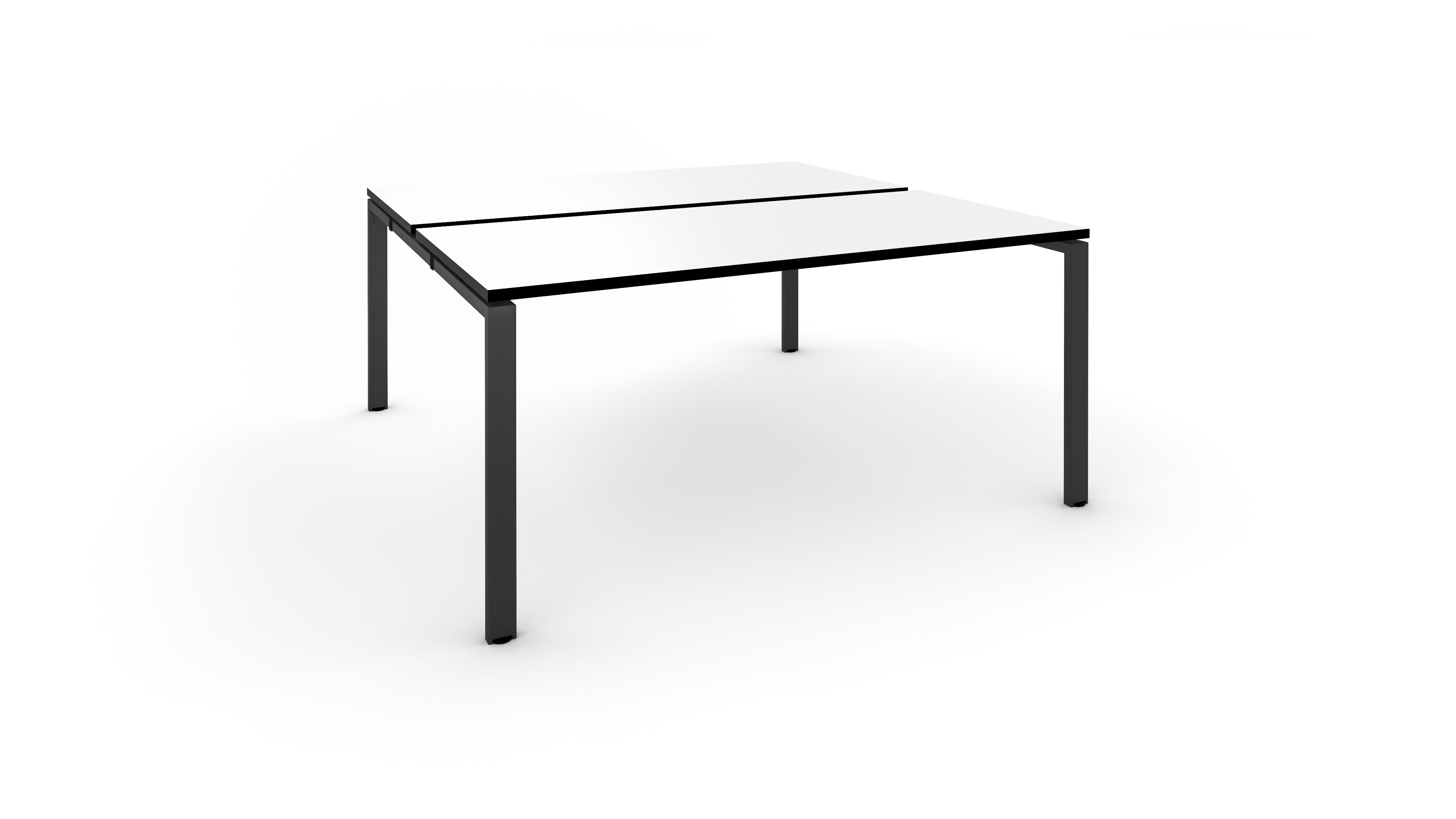 WS - Rail desk - 2pers - Black frame, White top with black edge