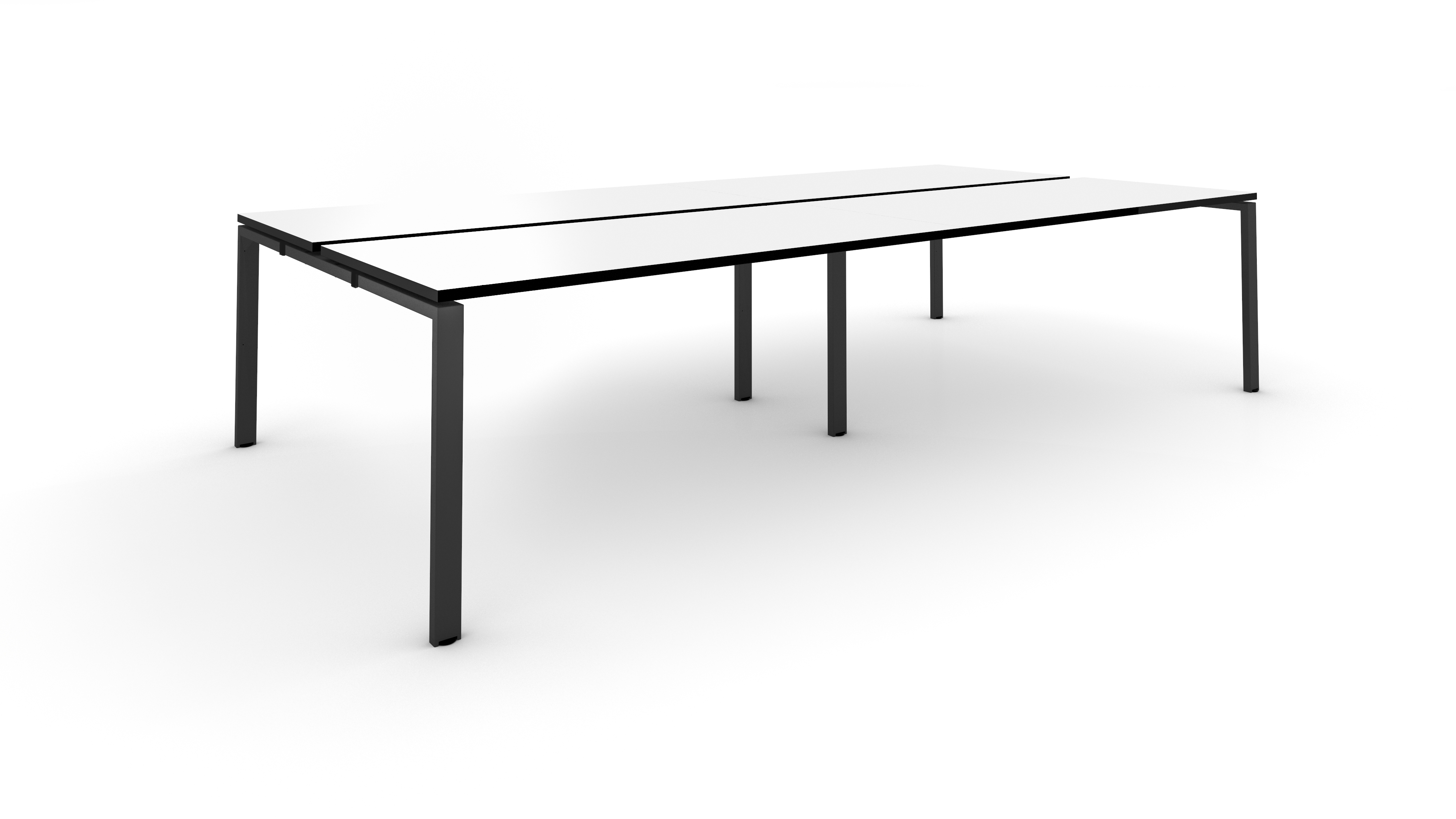 WS - Rail desk - 4pers - Black frame, White top with black edge