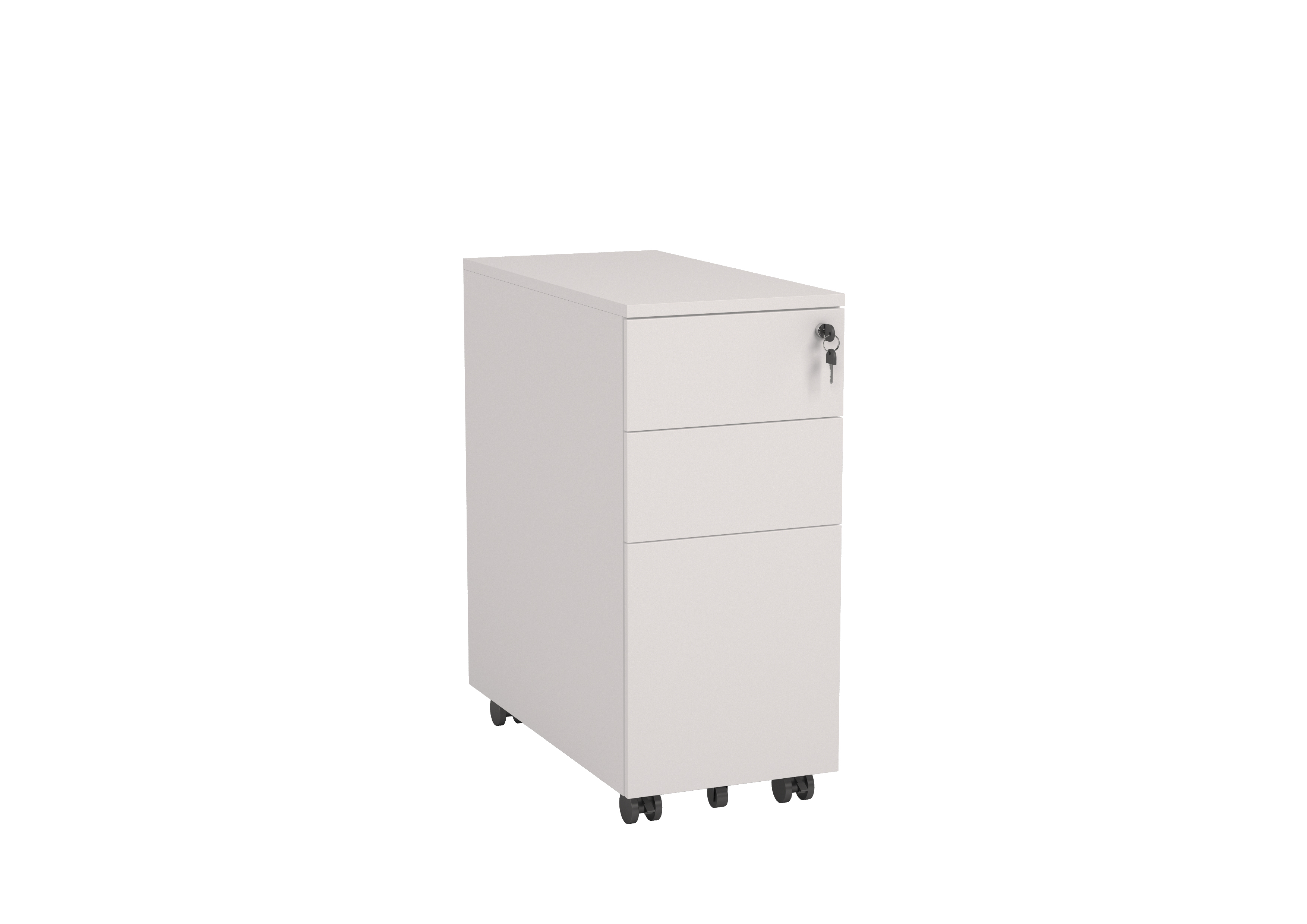 Slim Pedestal, 2 personal drawers, 1 filing drawer - White