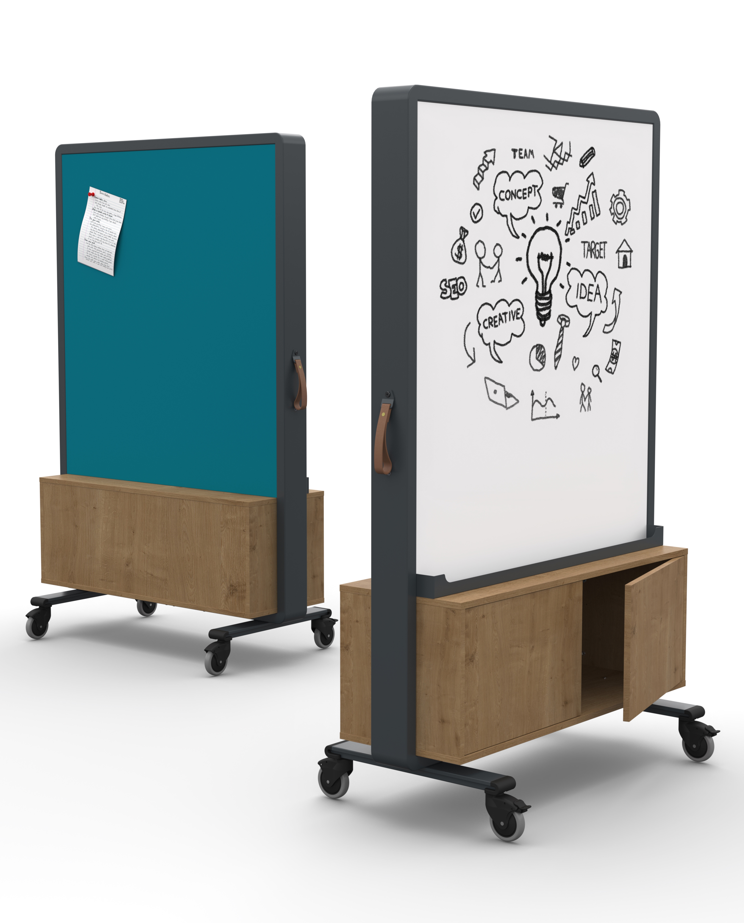 Motion Divider - Whiteboard & Pinnable surface, incl MFC storage at bottom