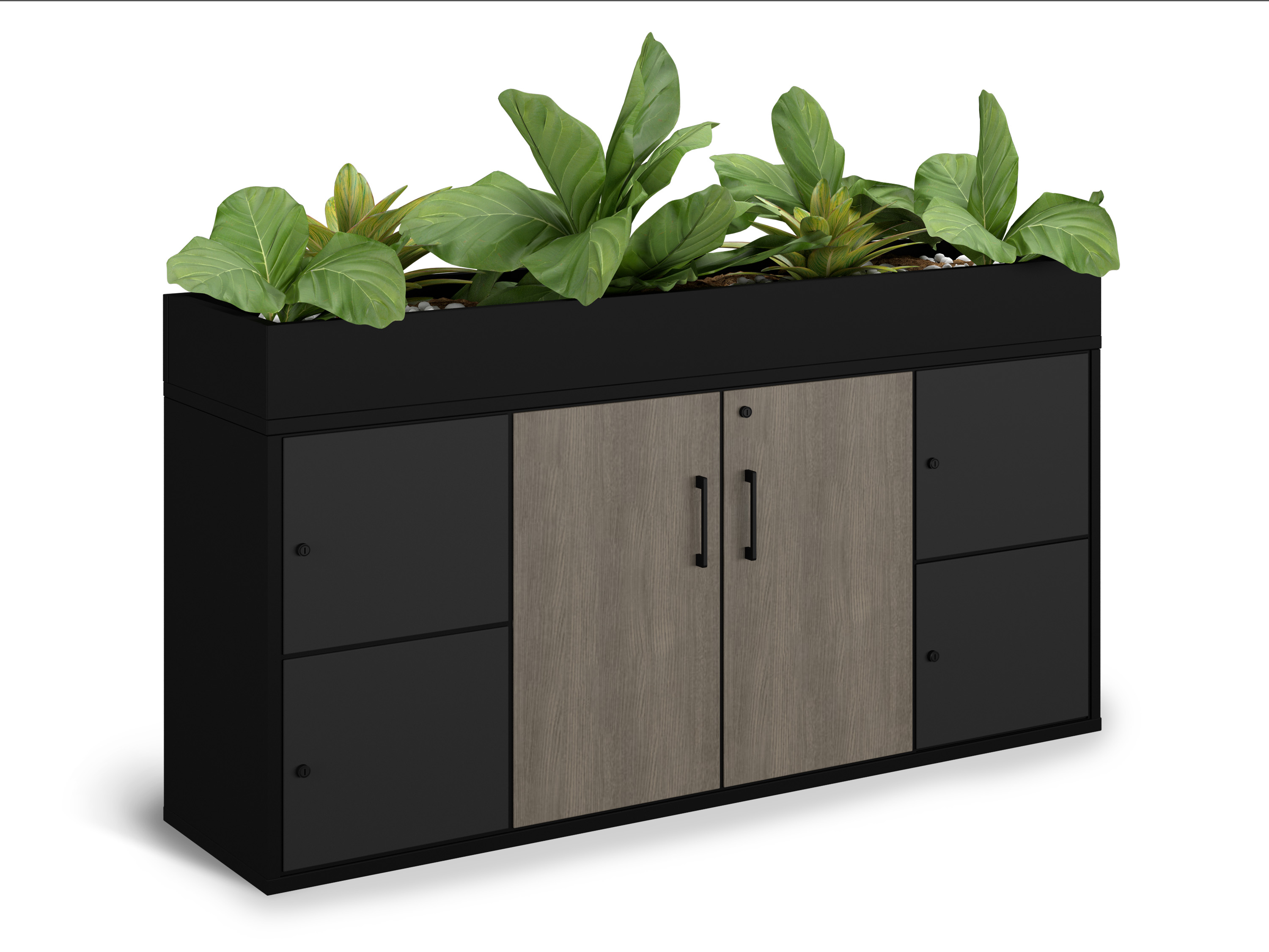 WS - End of Desk - Cupboard-Lockers with planter (Anthracite, GNO)