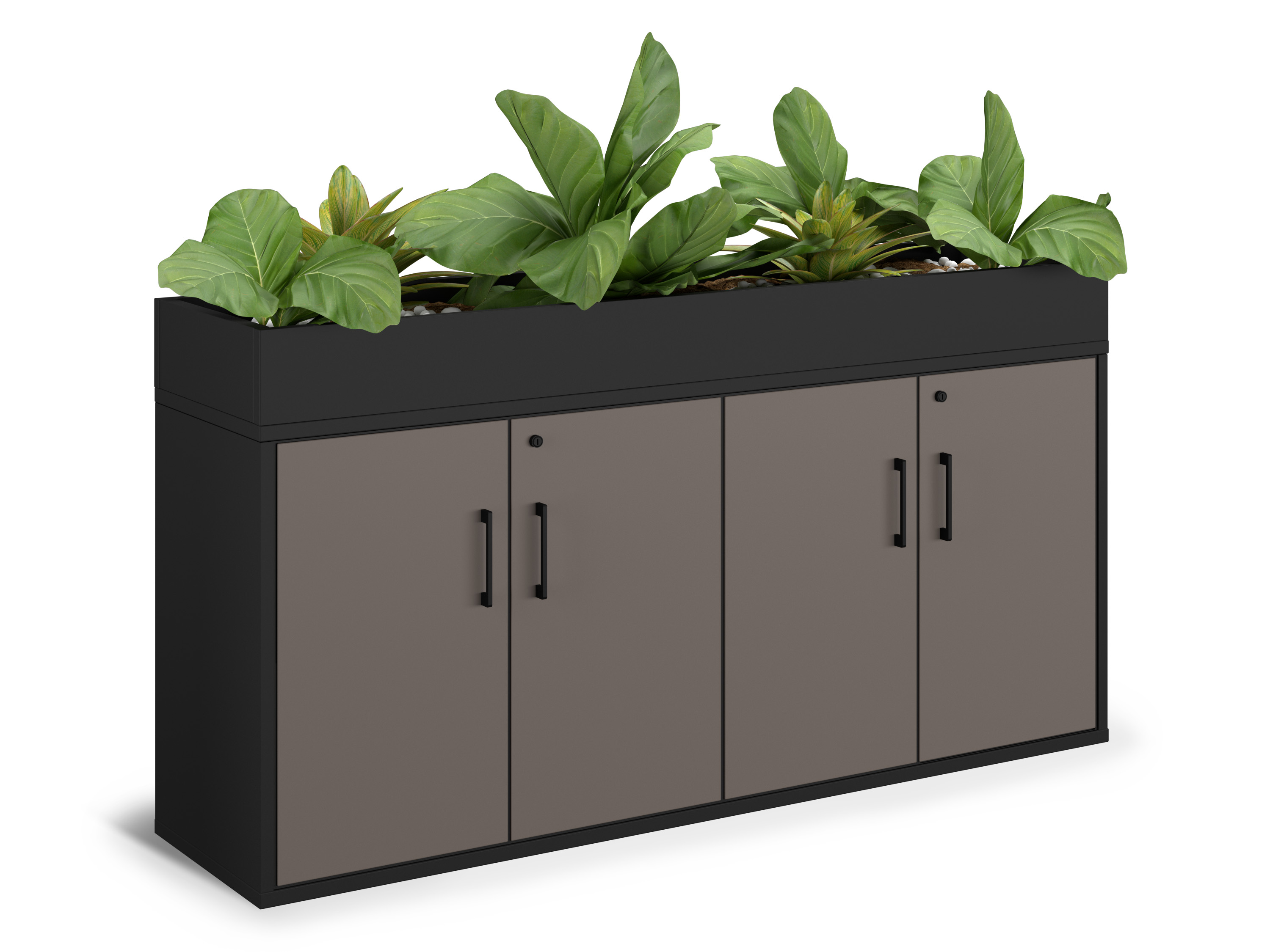 WS - End of Desk - Cupboard with planter (Anthracite, Stone grey)