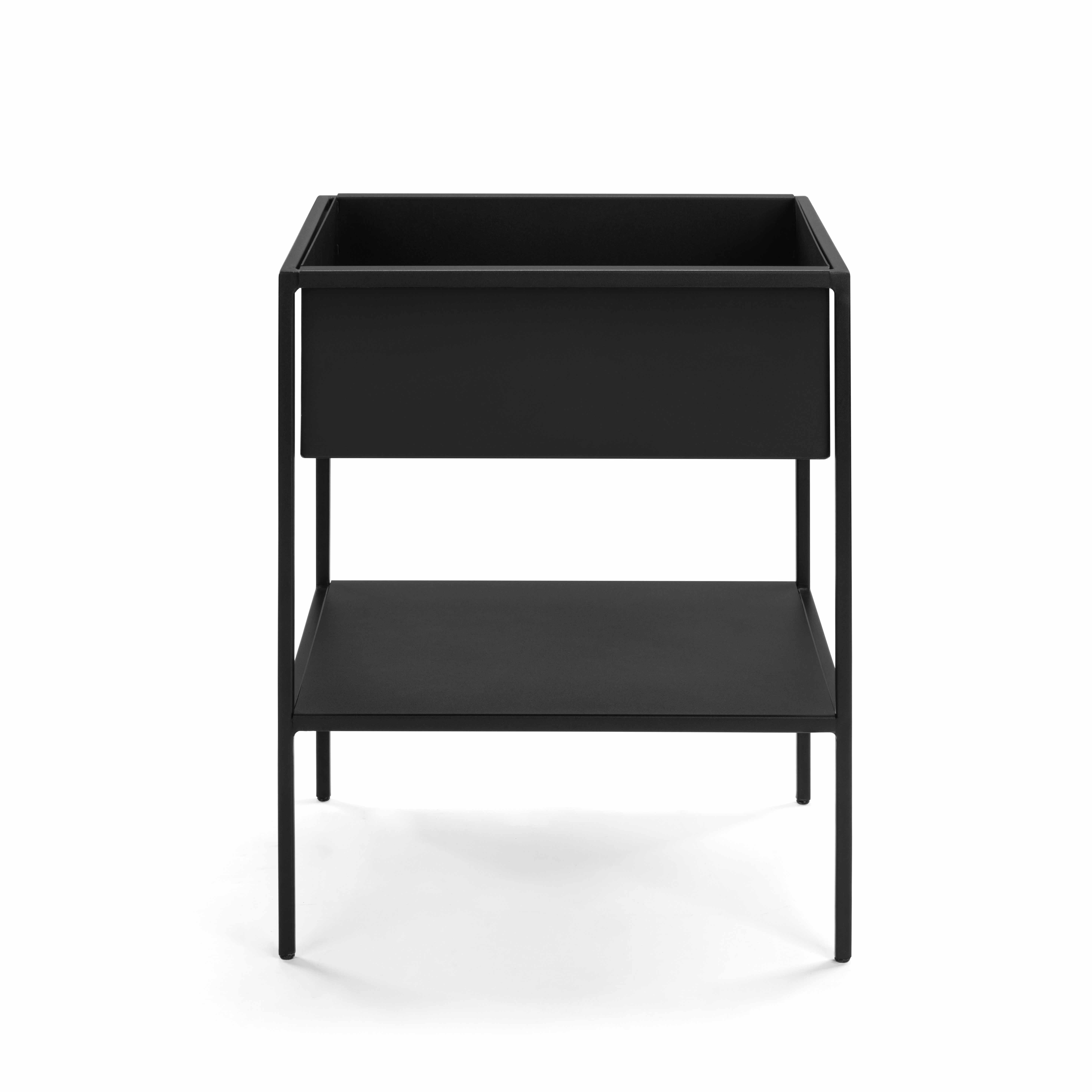 WS - Urban side table - 1x planter, 1x shelf - Black (Front)