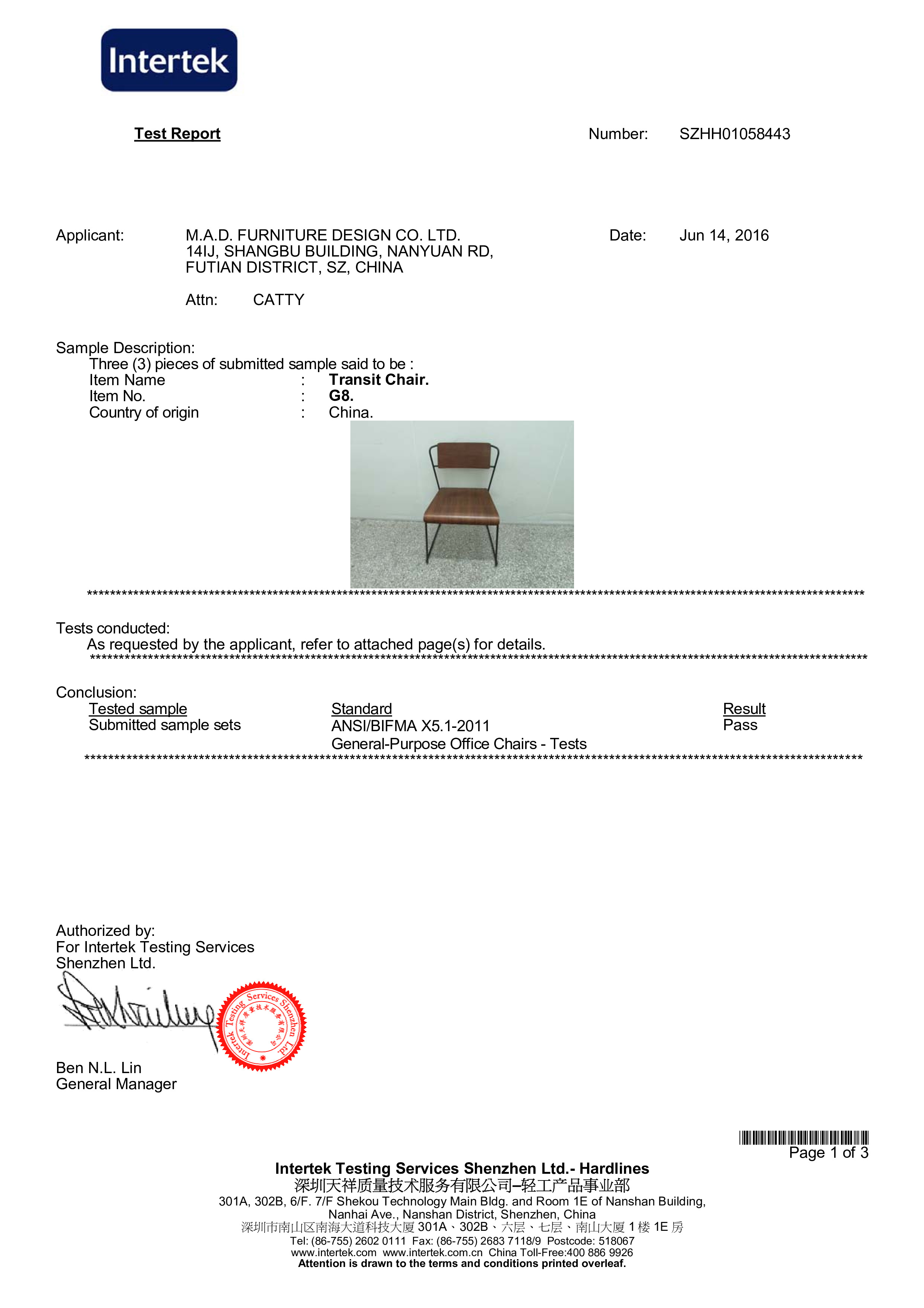 Transit Chair - BIFMA Certificate